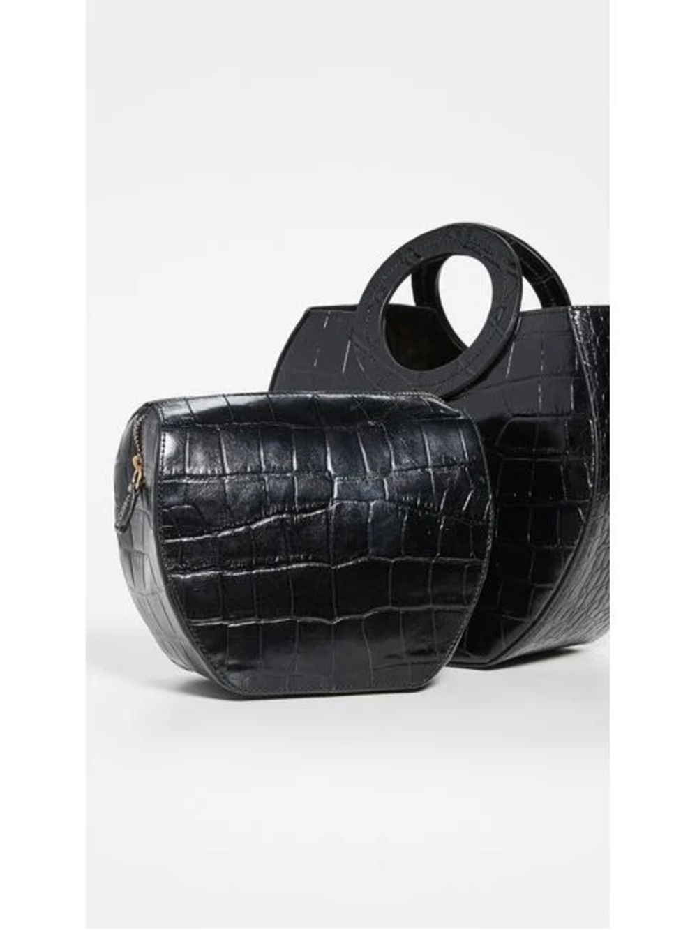 STAUD Frida Black Croc-Embossed Round Handle Tote in Black - Picture 2 of 6